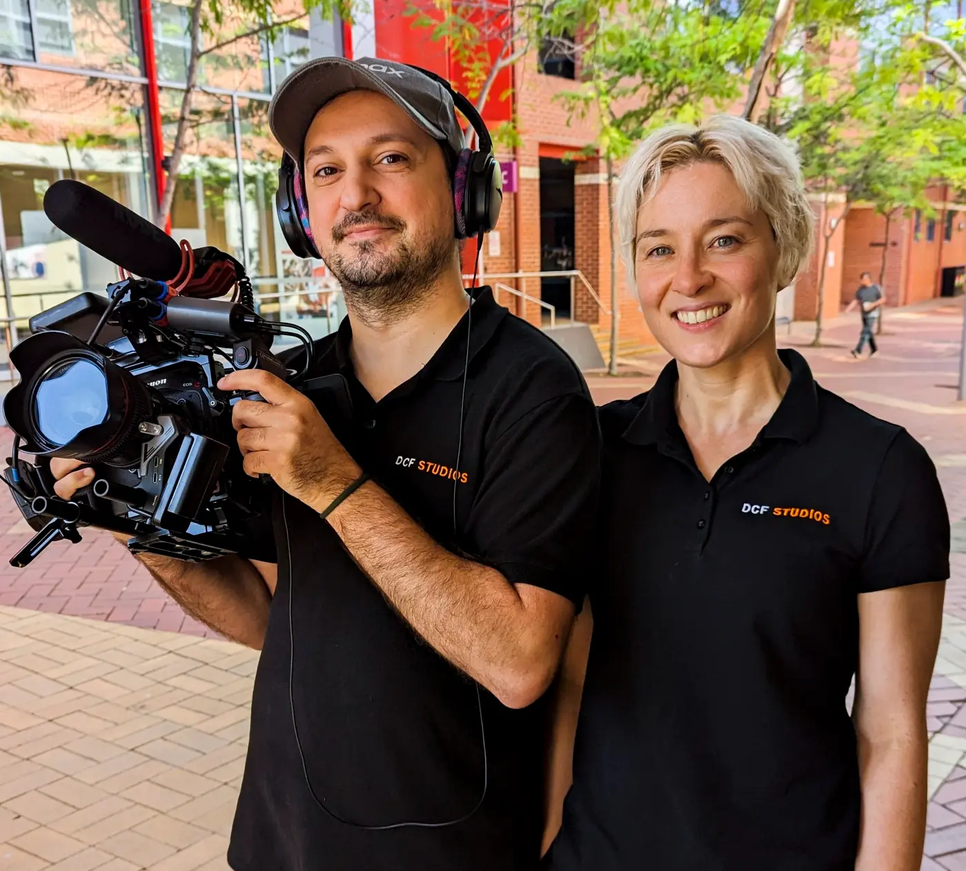 DCF directors Paul Puccio and Cassie Dart, with a cinema camera